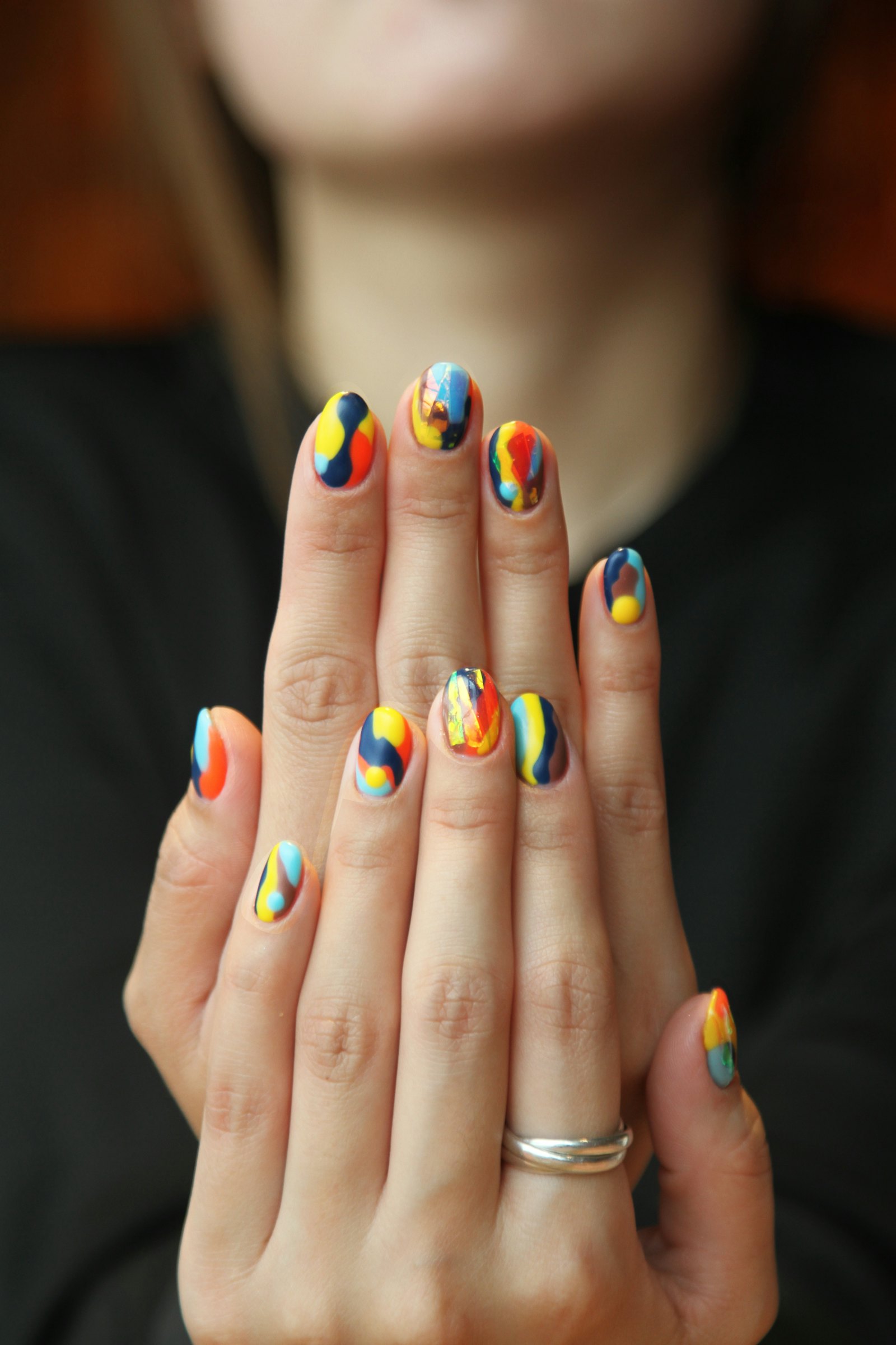 Colorful hand-painted nail art